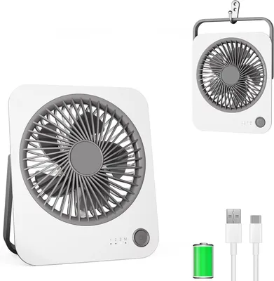 Produktbild von Mini Ventilator, 2000mAh Ladefähige USB Tischventilator Sehr Leise, Ausführen Bis zu 4-8 Std und Starker Luftstrom, 4 Geschwindigkeiten und 180°Akku
