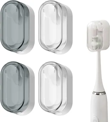 Produktbild von Set mit 4 Staubschutzkappen + Wandhalterungen mit Deckeln, hygienischer Schutz für Zahnbürsten