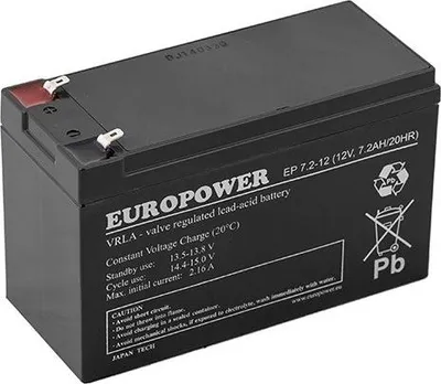 Imagen del producto de Baterías AGM de la serie EUROPOWER, modelo EP, 12V, 7,2Ah (vida útil de 6 a 9 años)