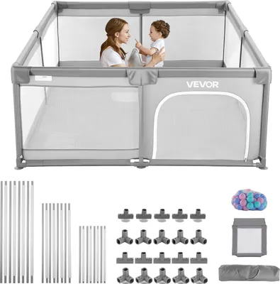 Image de Parc pour bébés VEVOR, 2000x1785 mm, parc pour jeunes enfants, aire de jeux pour l'intérieur & l'extérieur, centre d'activité de sécurité avec 50 balles océan, porte avec fermeture éclair & filet respirant