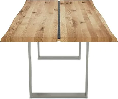 Esstisch Vigo 220x100 Wildeiche mit Baumkante und Edelstahlkufe