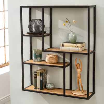 Produktbild von Industrial Wandregal SLIM LINE 91cm Wildeiche schwarz fünf Regalböden