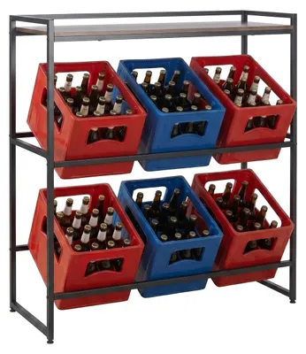 Immagine prodotto di Scaffale per casse di bevande Relaxdays, 6 casse, L x P x A: 117 x 104 x 32 cm, ripiano, portacasse in stile industriale, marrone/nero
