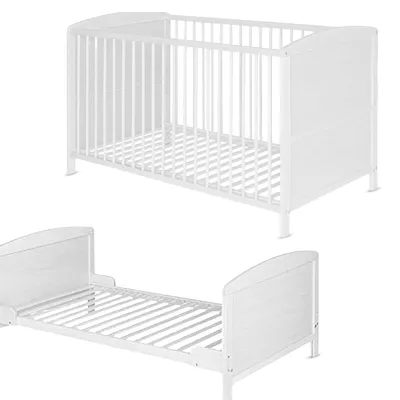 Produktbild von Best for Home - Baby Bett | Babybett 120x60 cm in Weiß und Braunfarbe | Junior Babybett Umbaubar | Cot ohne Matratze | Babybett für Mädchen und Jungen