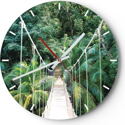 Produktbild von Wanduhr - Rund - Glasuhr - Tropen Dschungel Brücke - 30x30cm - Schleichendes Uhrwerk - Lautlos - zum Aufhängen bereit - Dekoration Modern - Wanddekoration aus Glas - C3AR30x30-4963