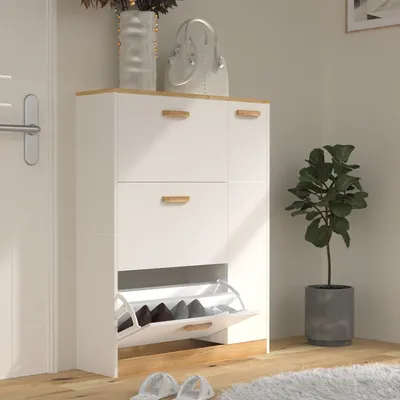 Produktbild von VCM Holz Regal Kipper Schuhregal Schuhschrank Schuhkipper 3 Klappen 1 Drehtür Halom L