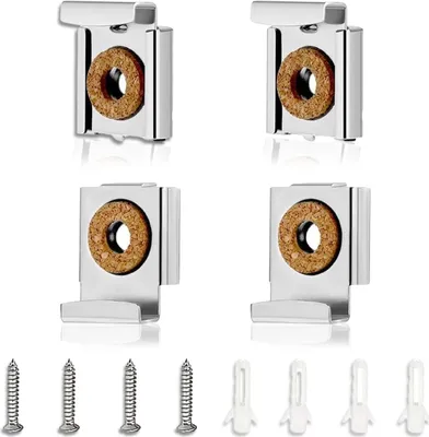 Produktbild von Spiegelhalter, 4 Stück Eisen Federbelasteter Spiegelhalter Spiegelclip Glasklemme Verstellbare Klemmbefestigung Spiegelclip Spiegelhalter Wand für Bad- und Zimmerspiegel