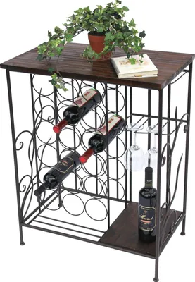 Image de DanDiBo Casier à vin avec étagère en bois 12977 Casier à bouteilles avec porte-verre 83 cm Marron Métal Bois Porte-bouteilles Étagère Debout
