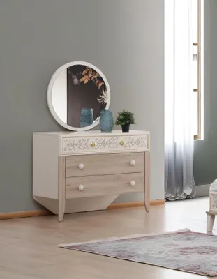 Obrázek produktu pro Sada komody se zrcadlem Toaletní stolek Konzolové komody Dřevo Moderní ložnice