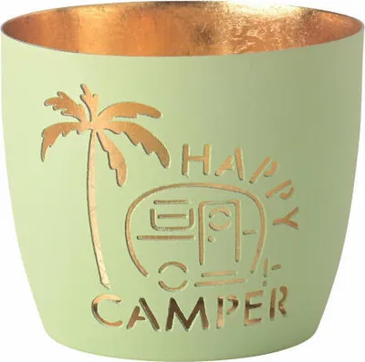 Produktbild von Gift Company Windlicht Madras Happy camper M, Teelichthalter, Kerzenhalter, Eisen, pastellgrün / Gold, H 8.5 cm, 1155304079