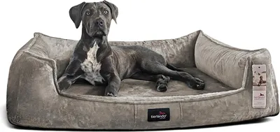 Produktbild von tierlando® Orthopädisches Hundebett FRANKLIN Kuscheliger Teddy-Stoff - Hundesofa - Größe: 110x90cm | Farbe: 02 Graphit