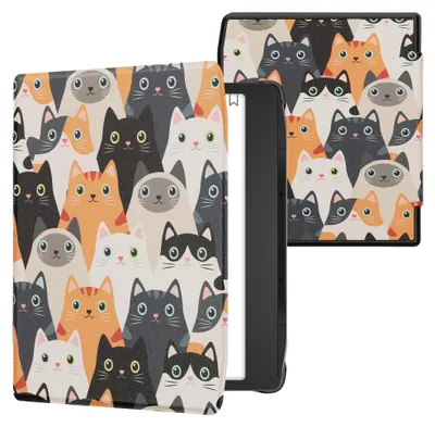 Produktbild von kwmobile Schutzhülle für Pocketbook Era / Era Color Hülle - eReader Flip Case mit Auto Sleep Funktion - Katzen mit Orange Schwarz Weiß
