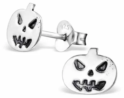 Produktbild von Halloween Ohrringe Silber für Kinder: Kürbis, Fledermaus, Spinnennetz Kürbis Ohrstecker