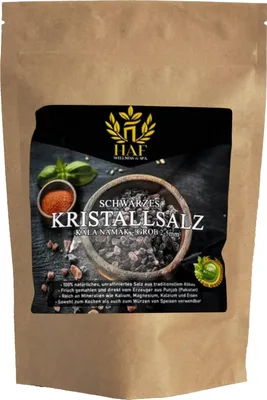 Produktbild von HAF 1 x 1 kg Schwarzes Kristallsalz 2–5 mm | Kala Namak | 100% Natürlich, Handabgebaut, Unraffiniert | Steinsalz aus Pakistan | Ideal zum Kochen