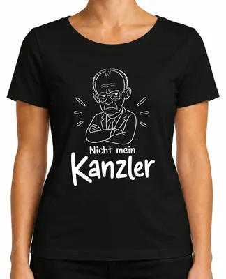 Imagen del producto de Camiseta negra de la CDU con el texto "No es mi canciller, Friedrich Merz", con un toque de sarcasmo. Talla S