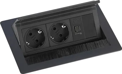 Produktbild von Evoline Flip Top Push S Einbausteckdose 2-fach mit USB A & USB C Charger, 230V - 3500W, schwarz