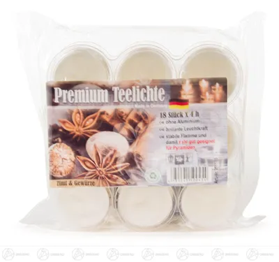 Obrázok produktu pre Prémiové vonné čajové sviečky škorica, priehľadná akrylová miska 18 kusov NOVINKA