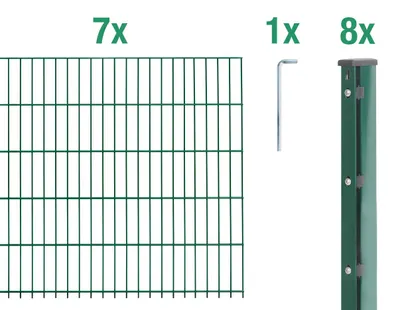 Image de Alberts 674878 Clôture en treillis double comme set complet de clôture de 16 pièces, vert, hauteur 160 cm, longueur 5 m