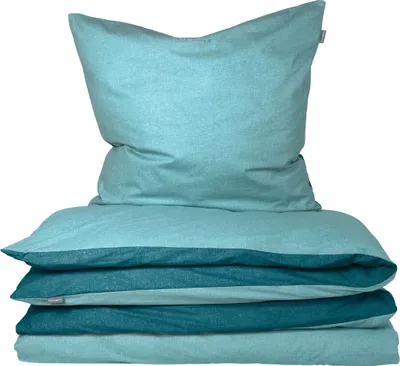 Produktbild von SCHIESSER Bettwäscheset Doubleface | Renforcé | 2-teilig | Zweifarbig | 100 % Baumwolle | YKK Reißverschluss  | 135x200cm + 80x80cm | Türkis