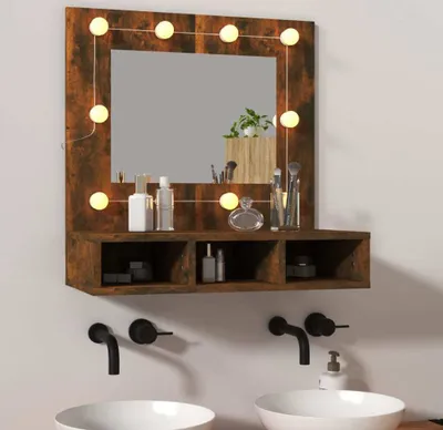 Produktbild von The Living Store Spiegelschrank mit LED Räuchereiche 60x31,5x62 cm