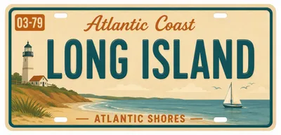 Produktbild von Blechschild 15x30cm - Long Island Atlantic Retro USA Nummernschild