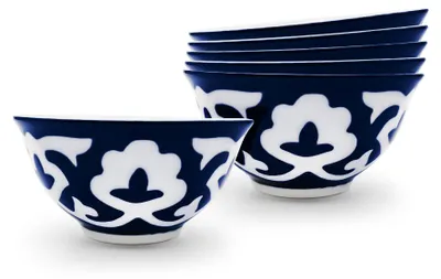 Produktbild von Traditionelles usbekisches Tee-Schalen-Set Pahta Gul, 6 Stück, Ø 10 cm, 220 ml, Usbekisches Porzellan