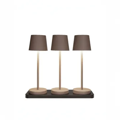 Produktbild von Coen Bakker 3-er Set Tischleuchten taupe mit Ladestation außen dimmbar touch 40 LEDs 8,5x28cm
