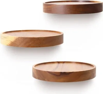 Produktbild von Schwebendes Wandregal aus Holz, Regal, rund, kleines Wandregal, Regale, Wandregale, Dekoregal, Pflanzenregal, Holzregal, Wandregal, Hängeregal, Buchenholz, 3er-Set, braun (Ø 15 cm)