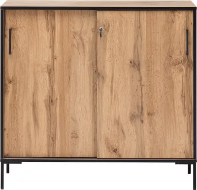 Produktbild von Möbelpartner Schiebetürenschrank Panda | HxBxT 96x100x41cm | 2 Fächern & 2 Schiebetüren | Eiche