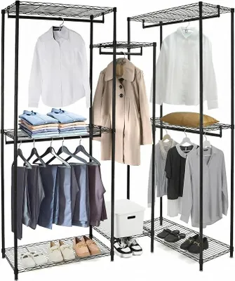 Imagen del producto de Perchero de ropa, robusto soporte para ropa de metal, barra para ropa ajustable con alta capacidad de carga, 183 x 43,5 x 194 cm, color