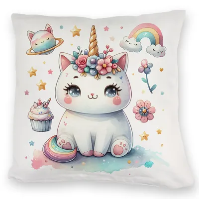 Produktbild von Einhorn-Katze Aquarell Kuschelkissen