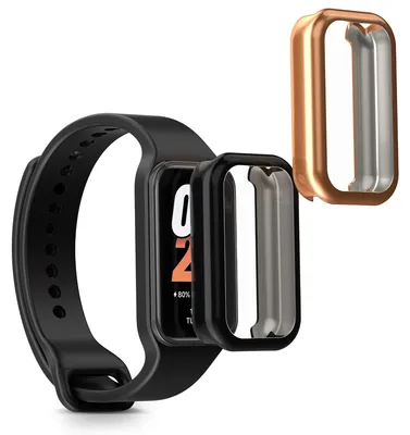 Produktbild von kwmobile 2x Silikon Hülle für Xiaomi Smart Band 8 Active / Redmi Band 2 Schutzhülle - Fullbody Display Cover Set aus Silikon - Schwarz Rosegold