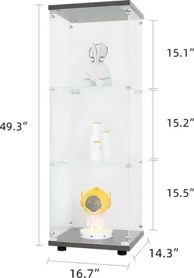 Produktbild von Glasvitrine - 3-etagige Wandvitrine - Gehärtetes Glas - Metallrahmen mit Schloss - Schwarz