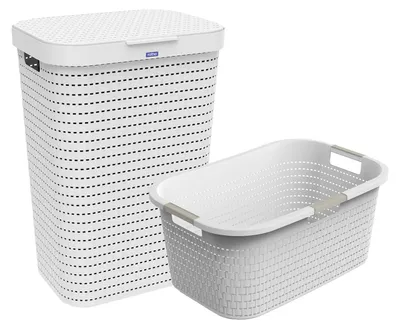 Produktbild von Rotho Set-2tlg. Wäschesammler und Korb Country - 1x Wäschekorb 59 x 39 x 25,2 cm - 1x Wäschetruhe 42,0 x 32,0 x 57,2 cm - SET zum Wäsche sammeln