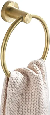 Image de Porte-serviettes mural en acier inoxydable. Anneau de serviette de qualité, design élégant, finition dorée brossée