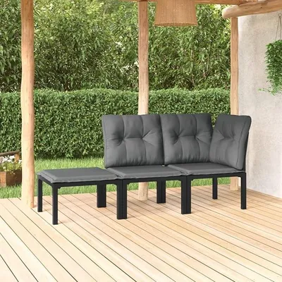 Productafbeelding van 3-delige loungeset voor de tuin, zwart en grijs, van polyrotan. Tuinmeubelset, weerbestendige terrasmeubels, lounge meubels voor het terras, tuinlounge, loungeset voor de tuin, artikelnummer 3187740
