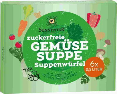 Produktbild von Sonnentor Zuckerfreie Gemüsesuppe Suppenwürfel, 11 g
