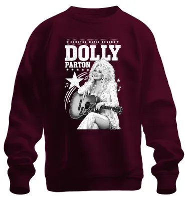 Productafbeelding van Dolly Parton, legende van de countrymuziek, western gitaar, Nashville sweatshirt, pullover, bordeauxrood, maat S