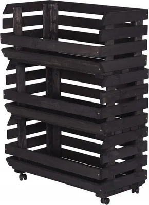 Zdjęcie produktu dla STOLMAK Drewniana Skrzynka na Owoce na Kółkach 57x79x30 cm Regał na Warzywa i Ziemniaki 3 Poziomy Czarna