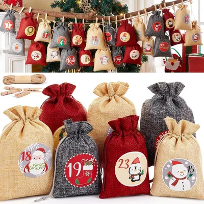 Immagine prodotto di Calendari dell'Avvento da riempire, calendari di Natale fai-da-te, colore rosso e oro, 2 dimensioni, set da 24 pezzi