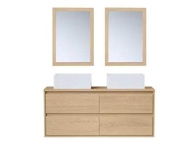 Produktbild von Waschbeckenunterschrank hängend mit Doppelwaschbecken - 120 cm - Eichenholzfurnier - MILIPAM