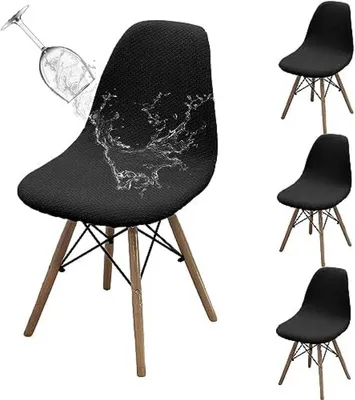 Produktbild von PolkaHome® 4 Stück wasserdichte Esszimmerstuhlbezüge, elastisch, skandinavisches Design, Schwarz