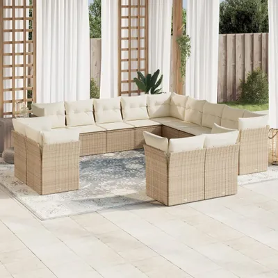 Produktbild von Design 13-tlg. Garten-Sofagarnitur mit Kissen Beige Poly Rattan, Gartenmöbel-Sets 2024 Neu