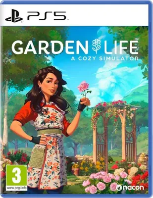 A woman holding a rose in a garden setting, with a PS5 game box in the background.