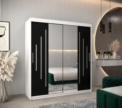 Obrázek produktu pro Šatní skříň se zrcadlem EWEHEDVIKA - šířka 180 cm, bílá / černá