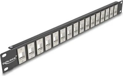 Produktbild von DeLOCK 19″ Keystone Patchpanel 16 Port 1 HE schwarz, Rackeinbau, 1U, Schwarz, Metall, 44 mm, 482 mm