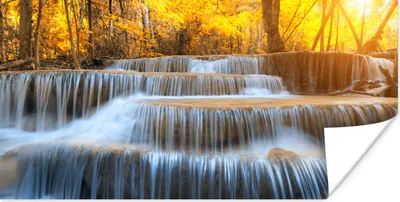 Produktbild von MuchoWow® Poster Wasserfall - Natur - Bäume - Herbst - Landschaft 40x20 cm - Poster für die Wand - Poster Schlafzimmer