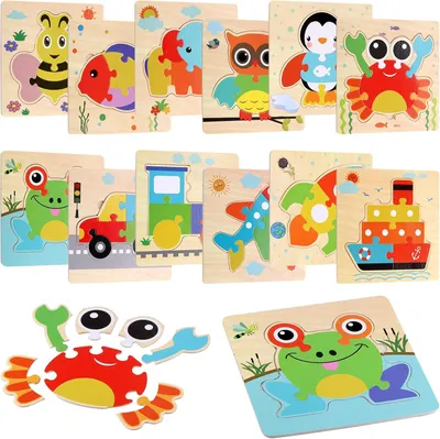 Produktbild von Holzpuzzle für Kinder, 12 Tiere, Lernspielzeug, für Kleinkinder 1-3 Jahre