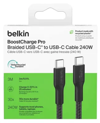 Productafbeelding van Belkin USB-C/USB-C kabel, 240W, 3 meter, gevlochten, zwart (CAB025hq3MBK)