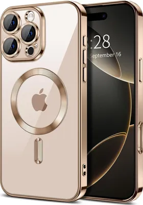 Obrázek produktu pro Magnetické čiré pouzdro pro iPhone 16 Pro, kompatibilní s MagSafe, galvanicky pokovené ochranné pouzdro s ochranou fotoaparátu Hnědý